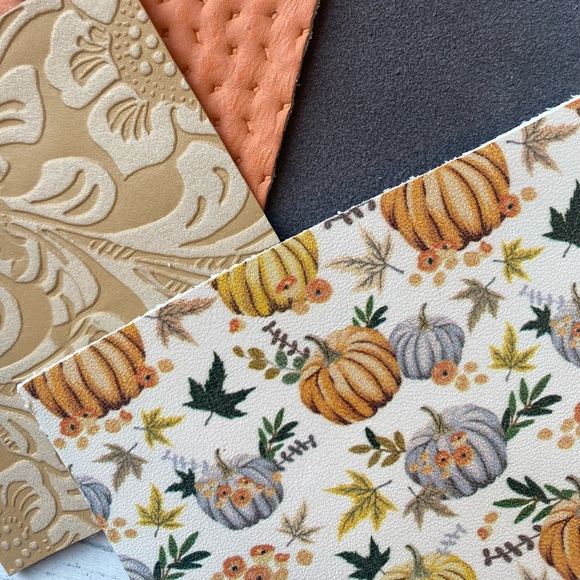 Fall Leather Earrings, Muted Orange, Mustard & Gray, Handmade - Picture 4 of 5